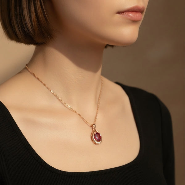 Oval Ruby & Diamond Halo Pendant Special Surprise gift for her