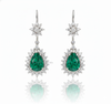 2.70 Carat Pear-Shaped Natural Emerald Tear Drop Earrings with Diamond Halo Dangle Earrings