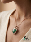 Heart Shape Emerald & Diamond Halo Pendant in Gold - Green Emerald Heart for Women