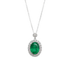 Green Gemstone Emerald and Diamond Halo Necklace 4.20 carat Oval Cut Gold Design