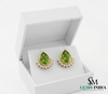 Pear Cut Peridot Stud Earrings with Diamond Halo - Elegant Gold Jewelry