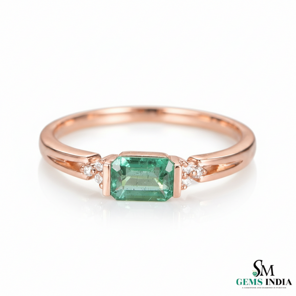 Emerald Cut Green Emerald Ring with Diamond Side Accents – Elegant Fine Jewelry Style