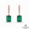 Elegant Emerald cut Natural Emerald Halo Drop Earrings in 14K Yellow Gold Geometric Design (Copy)