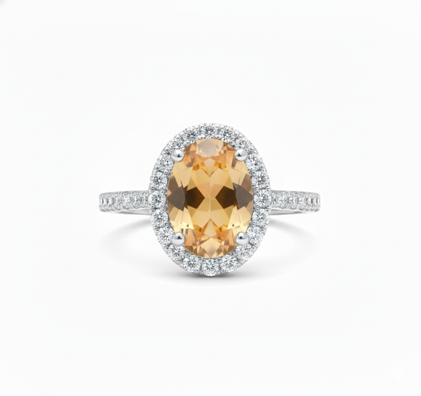 Oval Cut Citrine Ring with Diamond Halo - Citrine promise ring