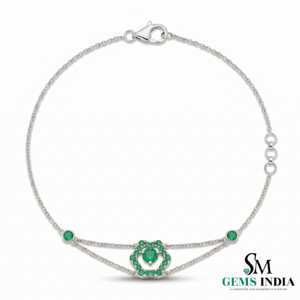 Emerald Cluster Flower Bracelet with Dual Chain – Minimal Gold Bracelet