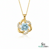 Round Aquamarine & Diamond Pendant - Blue Gemstone Jewelry