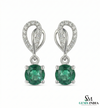 1.60 carat 14K Gold Round Natural Emerald and Diamond Teardrop Dangle Earrings