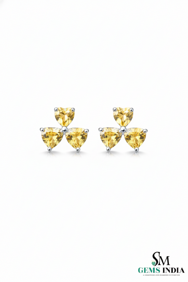 Three-Stone Heart NaturalCitrine Stud Earrings
