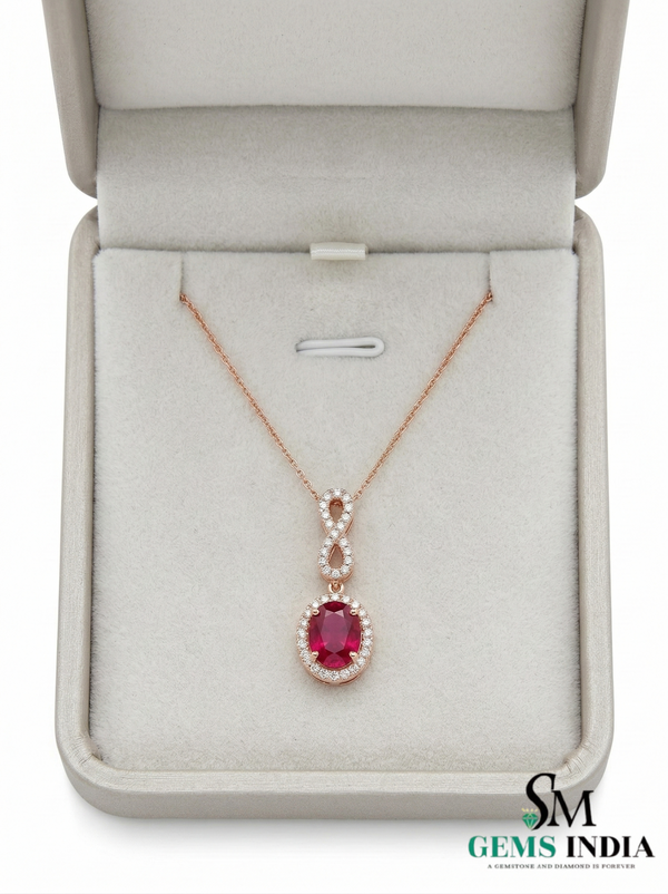 Infinity Style Ruby and Diamond Pendant Necklace July Birthstone Jewelry