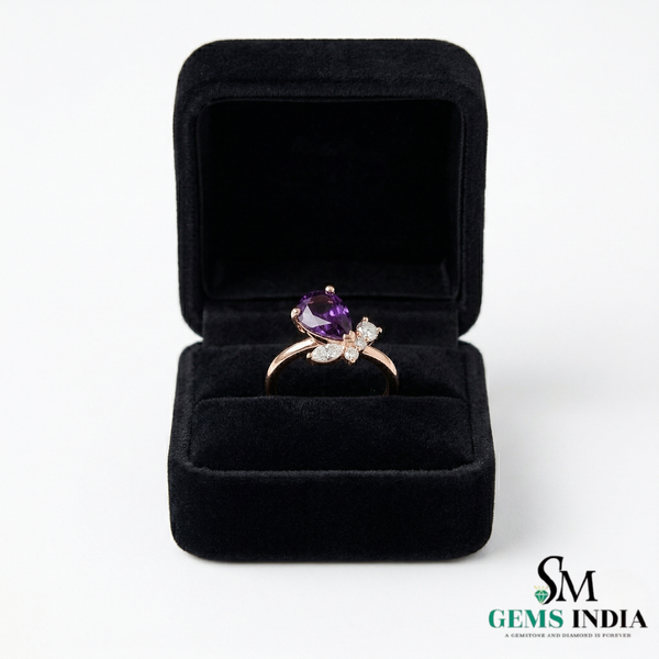 Purple Amethyst Pear Ring with Marquise Diamond Detail – Fine Jewelry