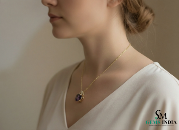 Oval Cut Amethyst & Diamond Drop Pendant– Minimal Diamond Accent