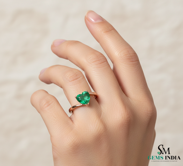 Heart Shape Natural Emerald Ring – Minimalist Solitaire Emerald Promise Ring