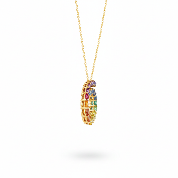 1.40 carat Rainbow Circle Swirl Pendant Spiral Multicolor Stone Necklace