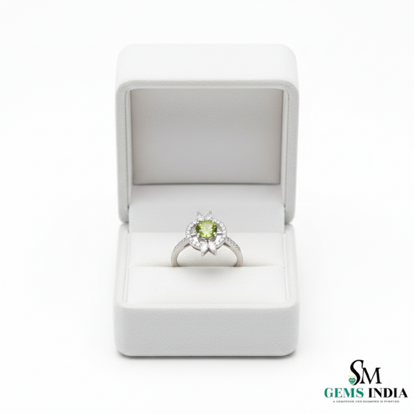 Round Cut Natural Peridot Diamond Ring - Elegant Fine Jewelry