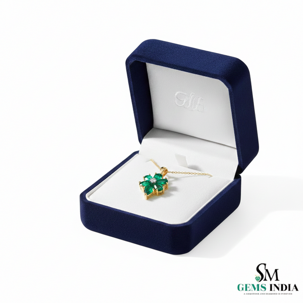 Pear and Marquise Natural Emerald Flower Pendant May Birthstone Jewelry