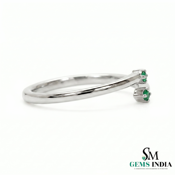 Emerald Bypass Ring in 14K Gold - Open Two Stone Adjustable Minimal Ring