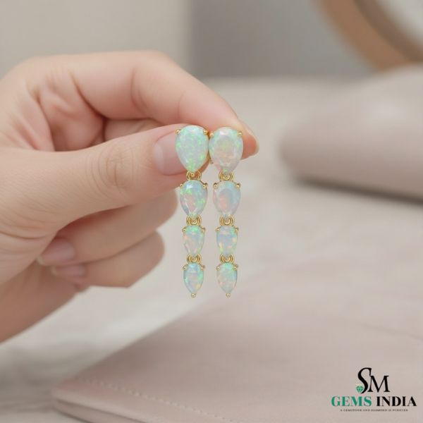 Cascading Pear Cut Opal Dangle Earrings for Women luxury opal jewelry