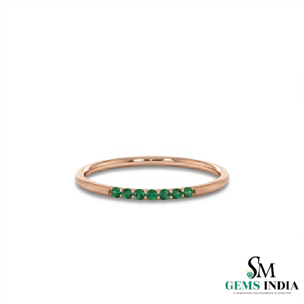 Natural Emerald Half Eternity Ring in Solid 14K Gold – Minimalist Stackable Band for Women