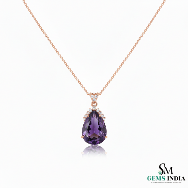 Luxury Pear Cut Amethyst Pendant with Diamond Halo in 18k gold