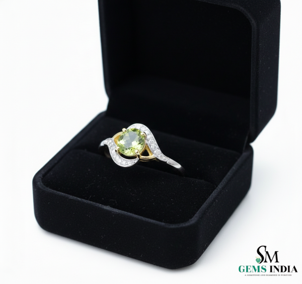 Peridot & Diamond Wave Ring – Elegant Gemstone Statement Ring