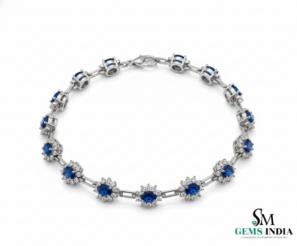 September Birthstone Blue Sapphire & Diamond Floral Bracelet – Elegant Fine Jewelry