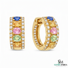 Rainbow Oval shape Multi Gemstone & Diamond Huggie Hoop Earrings