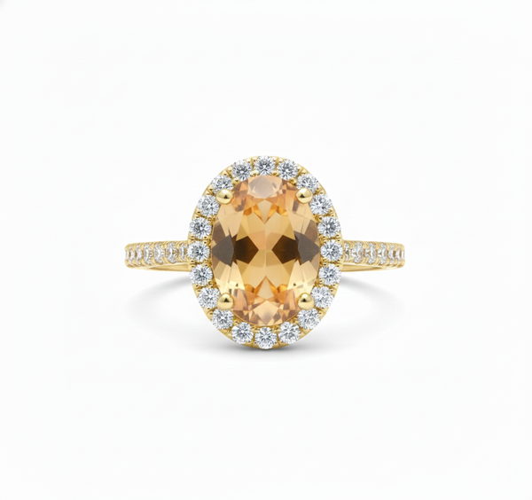 Oval Cut Citrine Ring with Diamond Halo - Citrine promise ring