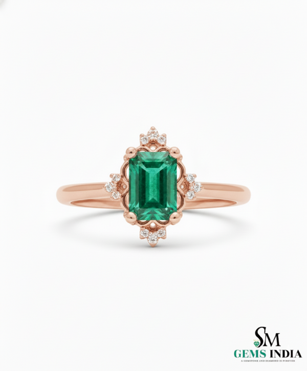 Emerald Cut Natural Emerald May Birthstone Women Engagement Ring 14k Fine Jewelry Gold Ring