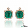 Cushion Cut Natural Emerald Halo Stud Earrings in 14K Gold Green Gemstone Gift for her