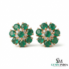 Luxury Round Emerald Cluster Stud Earrings – Diamond Floral Fine Jewelry