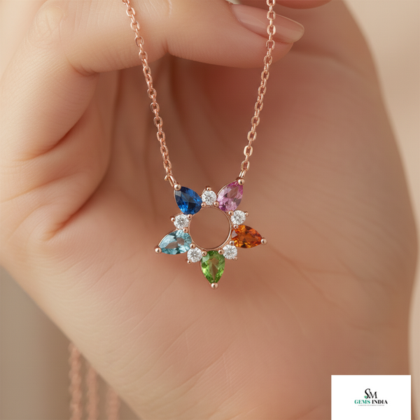 Multicolor Pear Gemstone Pendant Multicolor Flower Charm Gemstone Jewelry