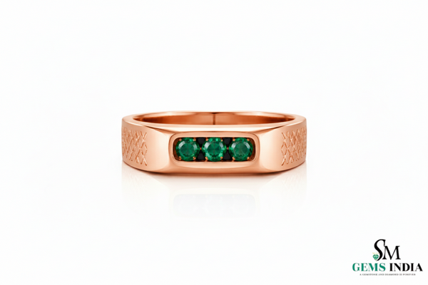 Natural Zambian Emerald Men's Ring: 14k Gold May Birthstone