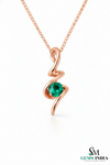 Natural Emerald Round Stone Curved Twist Pendant - Green Gemstone Jewelry