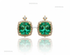 Cushion Cut Natural Emerald Halo Stud Earrings in 14K Gold Green Gemstone Gift for her&nbsp;