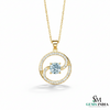 Cushion Cut Aquamarine Diamond Swirl Circle Pendant For Woman