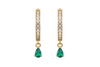 Luxury Gold Hoop Earrings with Pear shape Natural Emerald Dainty Diamond Drop Style