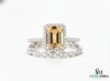 Luxury Emerald Cut Double Band Citrine Ring with Diamond Halo
