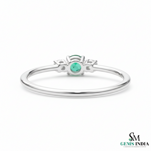 Round Emerald and Diamond Accent Ring in Solid Gold – Dainty Promise Ring