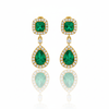 5.10 carat Luxury Emerald cut and Pear shaped Natural Emerald Teardrop Diamond Halo Earrings in Gold