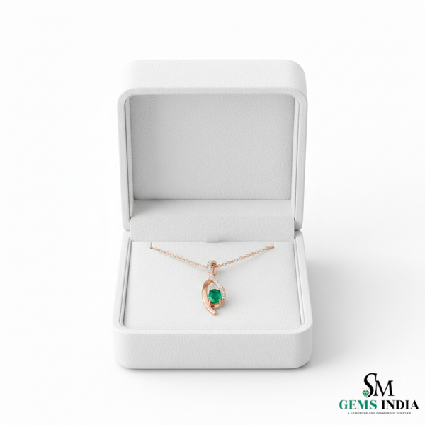 Oval Shape Natural Green Emerald & Diamond Twist Pendant - Green Gemstone Jewelry
