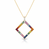 Rainbow Square Pendant in 18k Gold Multicolor Gemstone Charm