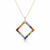 Rainbow Square Pendant in 18k Gold Multicolor Gemstone Charm