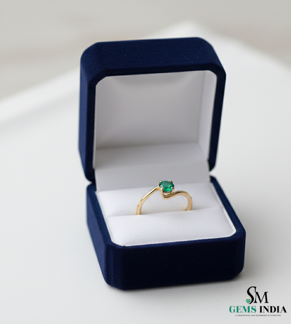 Dainty Emerald Bypass Ring – Thin Gold Stackable Ring