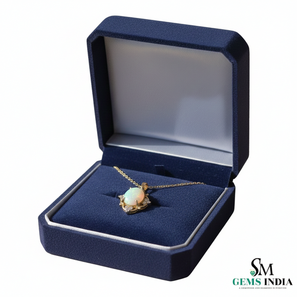 Oval Fire Opal Diamond Halo Pendant in 14K and 18K Gold – Timeless Gold Jewelry