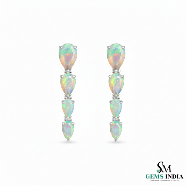 Cascading Pear Cut Opal Dangle Earrings for Women luxury opal jewelry