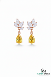 Pear Cut Yellow Citrine Drop Earrings with Leaf Moissanite - Elegant Gold Jewelry Gift