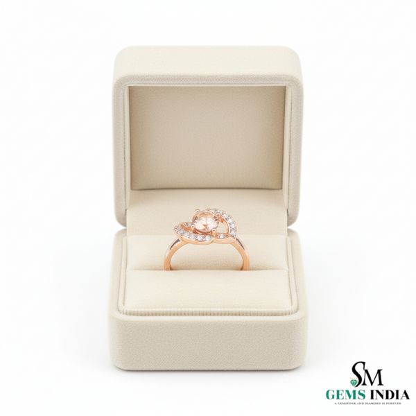 Round Morganite & Diamond Swirl Ring – Round cut Morganite ring