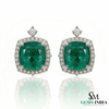 Cushion Cut Natural Emerald Halo Stud Earrings in 14K Gold Green Gemstone Gift for her