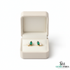 Marquise Cut Emerald & Pearl Stud Earrings – Green Gemstone Minimalist Fine Jewelry