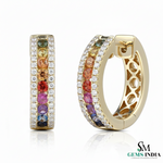 Rainbow Gemstone Huggie Earrings Colorful Round Gemstone Earrings